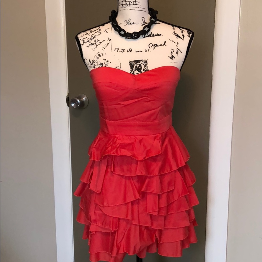 NWOT Orange strapless ruffle dress